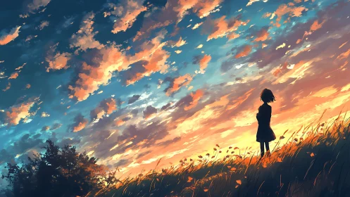 Skyline daydream tips a lone silhouette into painted fire