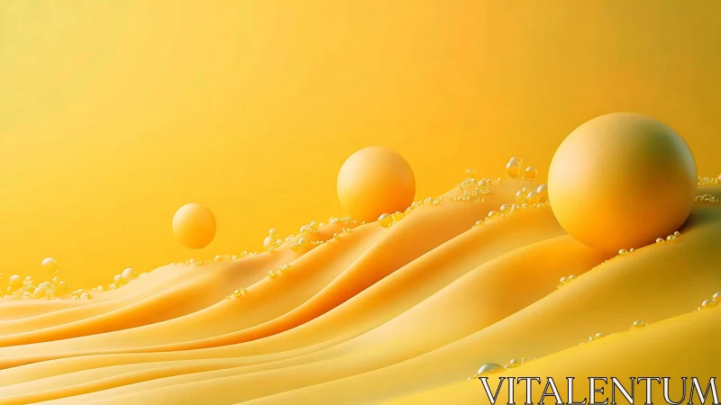 3D abstract yellow spheres on fluid wave gradients composition.