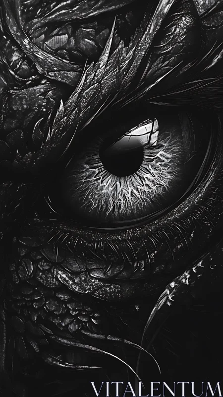 Monochrome dragon eye fills frame with razor-scaled detail