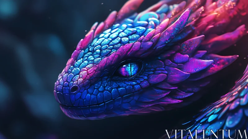 Neon dragon portrait glows with iridescent cosmic scales.