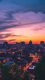 Neon dusk skyline humming beneath painted cotton skies.