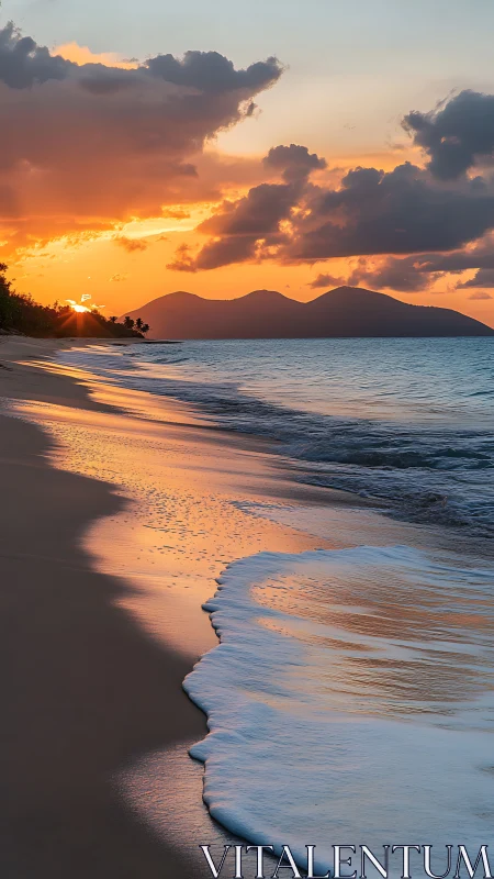 Sunset surf whispers along a molten mirror shoreline.