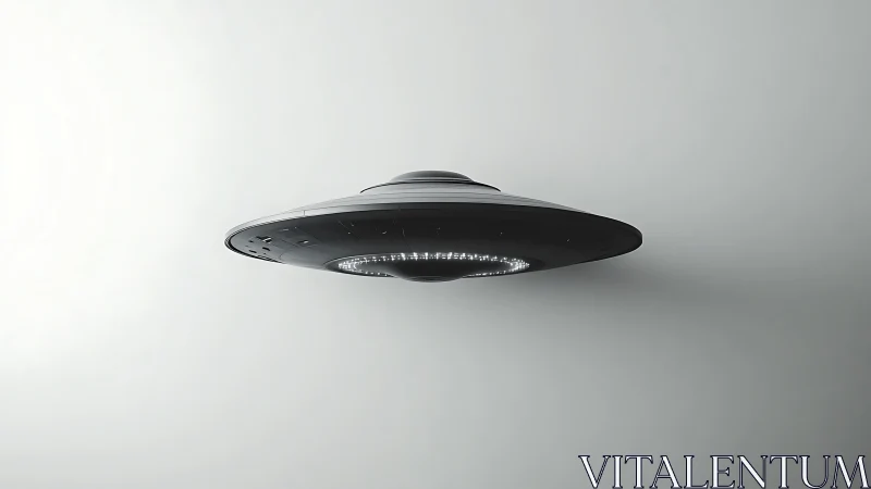 Radially lit metallic UFO craft rendered in minimalist 3D space