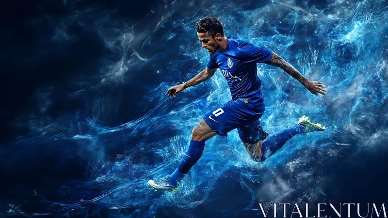 Digital illustration shows footballer in midair running pose