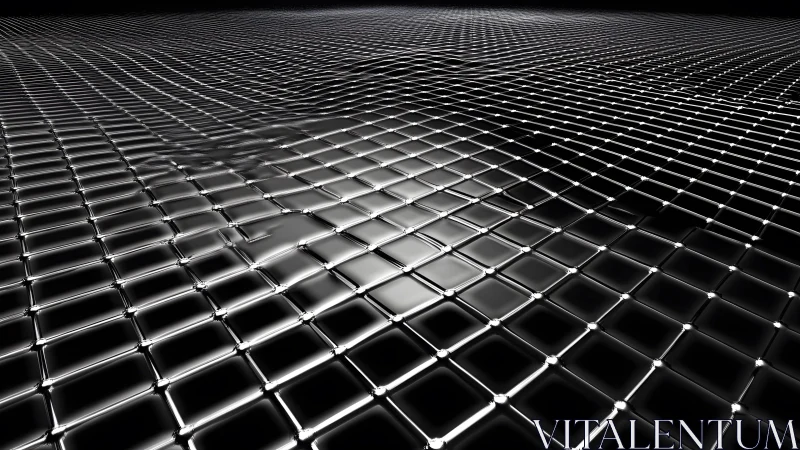 Futuristic Metallic Grid Surface with Light Reflections, Digital Art.