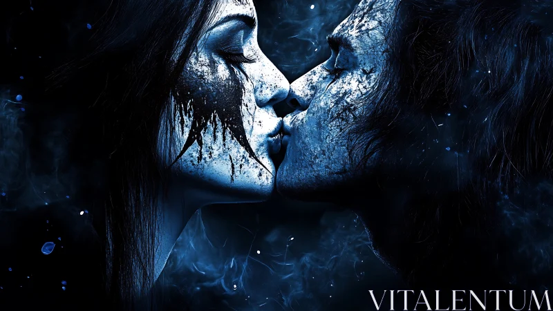 Two souls connect through an ethereal, luminous kiss