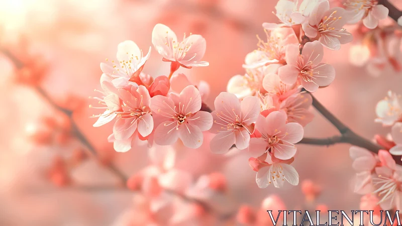 Cherry Blossom Clusters with Shallow Depth of Field Bokeh Effect