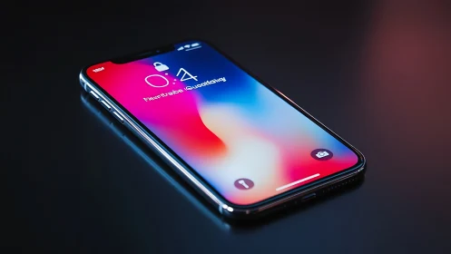 Modern smartphone displays vibrant gradient wallpaper in dark setting