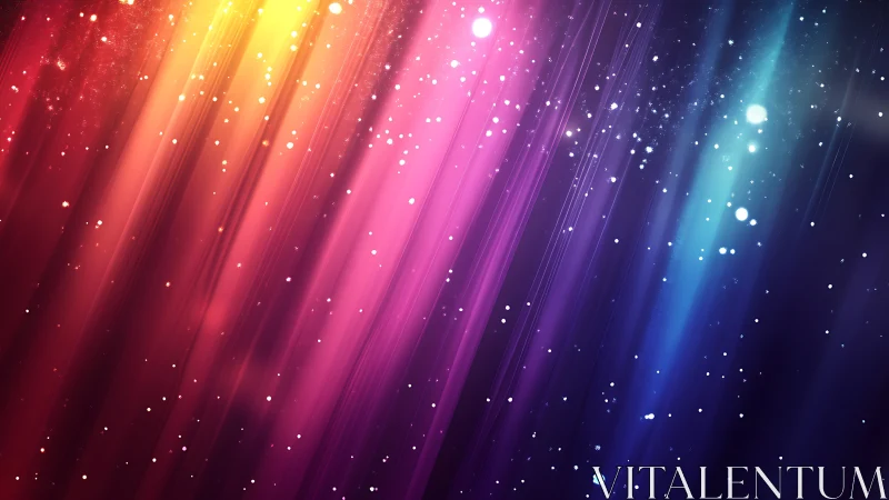 Radiant neon light streaks cascade through a cosmic haze.