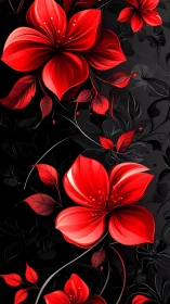 Luminous Red Botanical Forms with Volumetric Petals Against Darkened Background