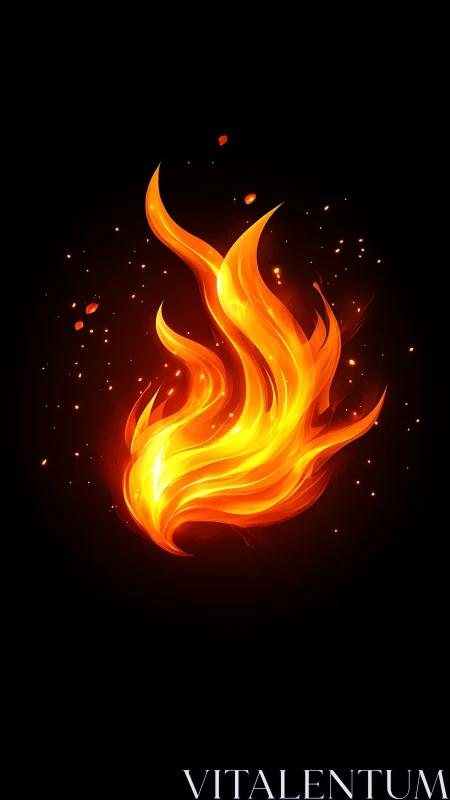 Vibrant Digital Flame Rising Against Dark Background