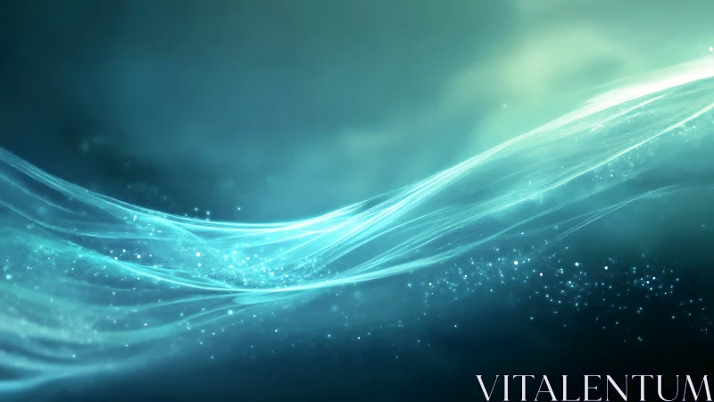 Luminous teal energy ribbons in abstract digital painting.