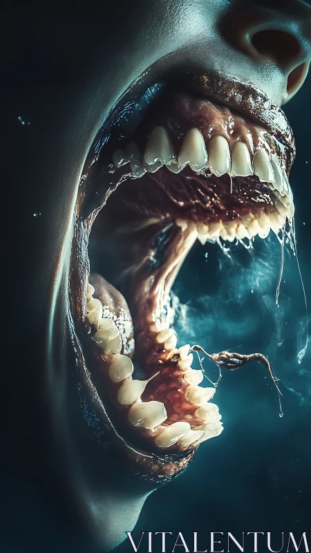 Grotesque double mouth with drooling teeth and inner jaw