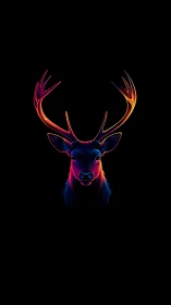 Neon gradient stag portrait on black minimalist background.