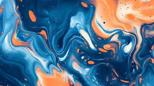 Tidal swirls of blue and orange in soothing motion.
