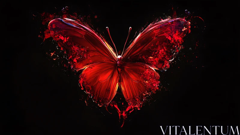 Red digital butterfly rendered with glowing fragmented wings