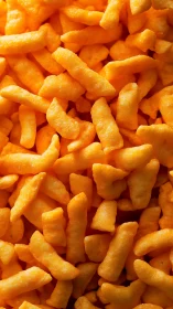 Golden cheese puff snacks create a crunchy, playful texture
