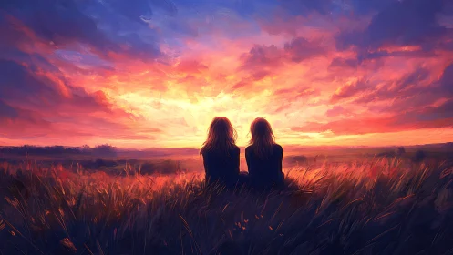 Sunset sky writes a quiet duet above two kindred silhouettes