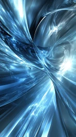 Shattered blue light streams in liquid crystalline vortex.