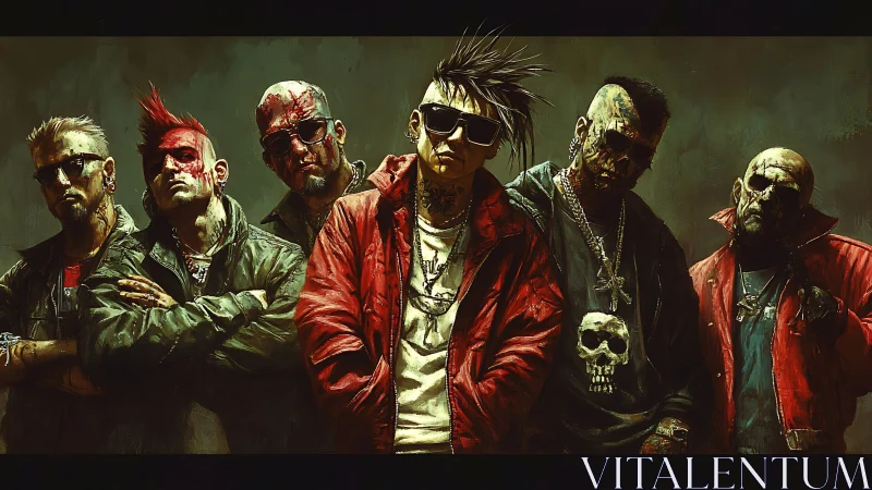 Street punk gang stands defiantly in grungy neon gloom