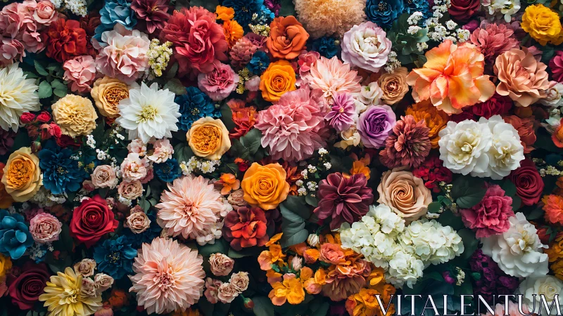 Vibrant Floral Tapestry with Roses, Dahlias, and Mixed Blooms