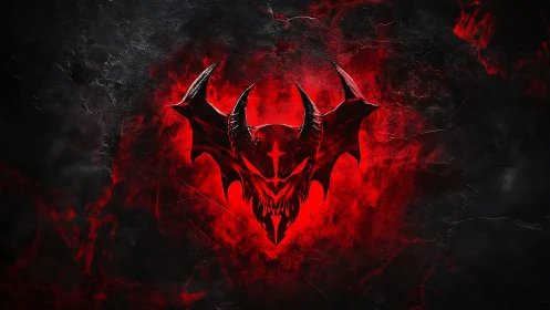 Crimson demon emblem blazing against a storm-dark void.