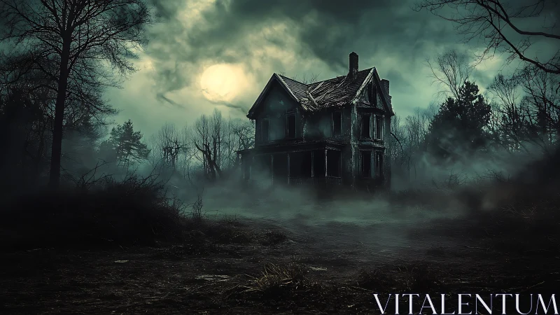Moon-drowned mansion waits inside a swamp of midnight fog.