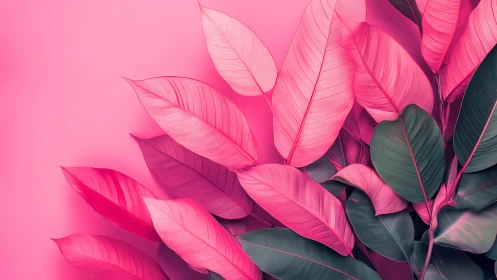Bright pink tropical leaves against solid pink backdrop.