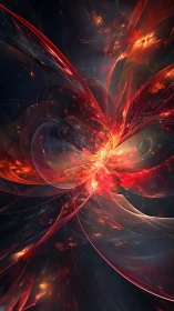 Fractal plasma bloom with luminous red nebular ribbons.