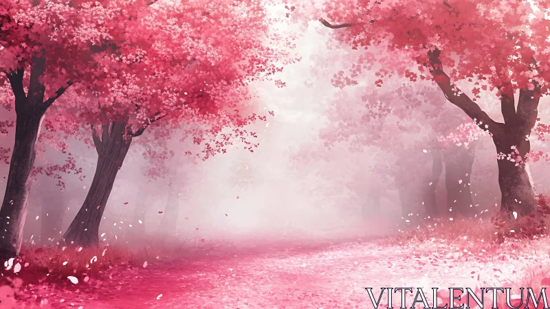 Soft pink blossom path gently welcomes a quiet morning walk