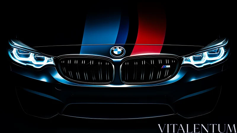 BMW M performance front grille with glowing LED headlights.