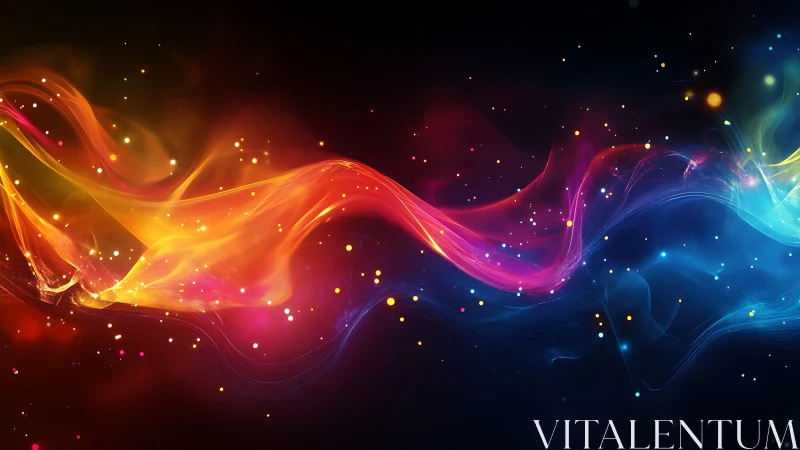 Spectral light trails form layered, high-saturation flowing ribbons