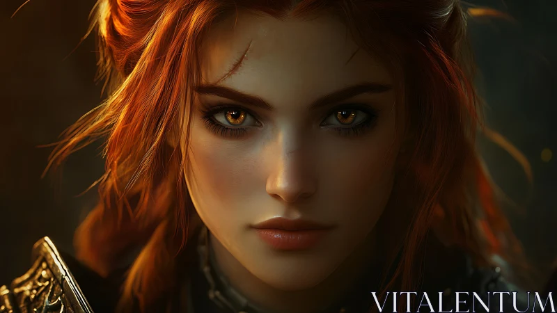 Fiery warrior portrait under cinematic rim lighting.