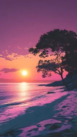 Spectral shoreline sunset with high-saturation chromatic gradients.