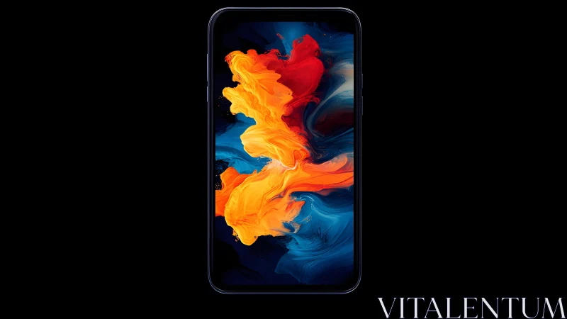 Modern smartphone with abstract colorful paint swirl, digital art.