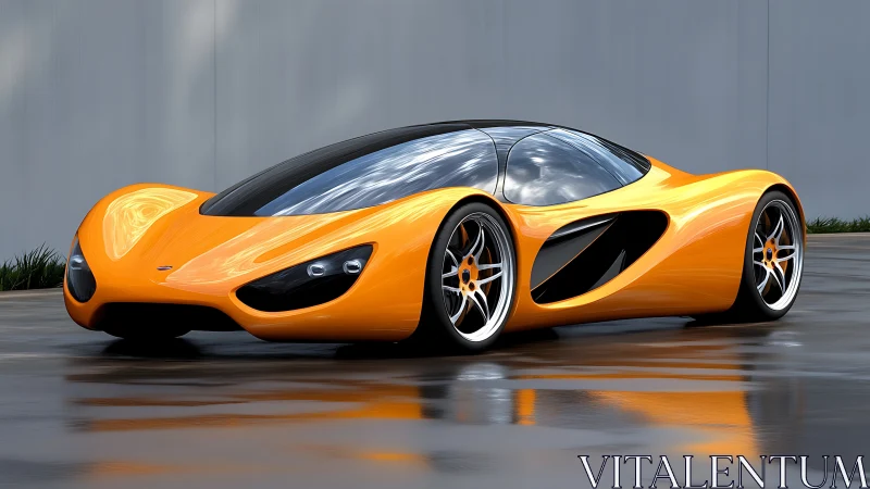 Low-slung orange hypercar with glass canopy and organic aero voids
