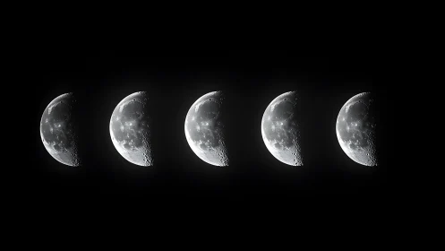 Lunar phases sequence shows cratered crescent progression
