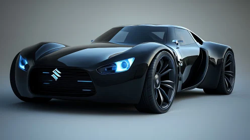 Futuristic black Suzuki concept coupe with blue LED accents