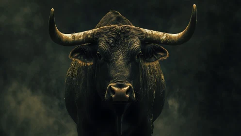 Majestic bull portrait in dramatic low key lighting.