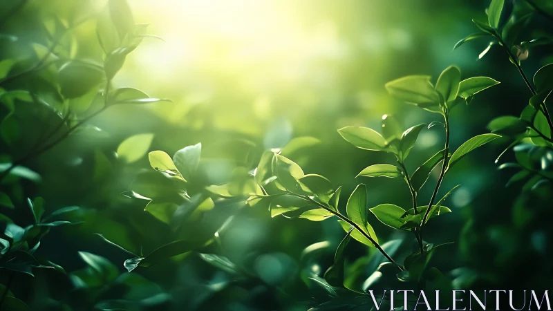 Sunlit Green Leaves in Soft Focus Nature Photography Style.