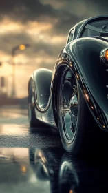 Chrome phantom coupe cruising through stormlit asphalt dusk.