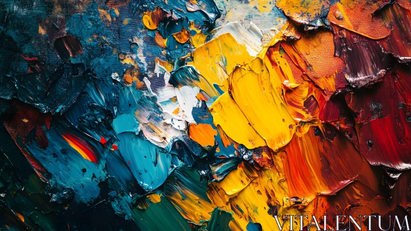 Vibrant abstract oil painting with bold palette knife texture.