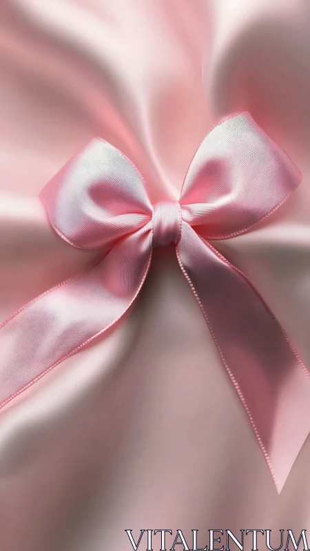 Photoreal satin bow on blush pink fabric with soft folds.