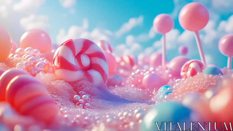 Candy landscape rendered with surreal luminosity and crystalline depth.