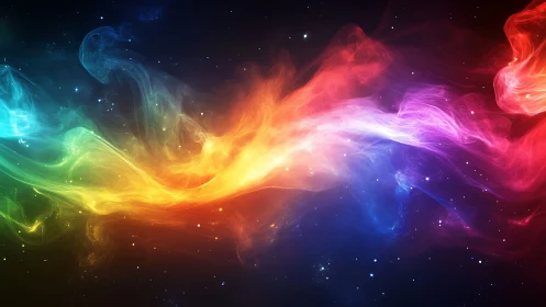 Chromatic nebula stream across deep cosmic starfield.