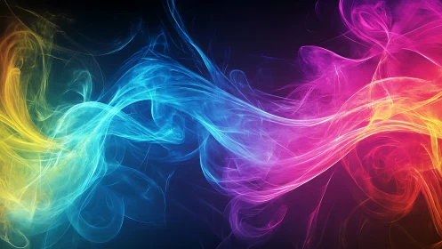 Chromatic energy streams form intertwined luminous smoke ribbons