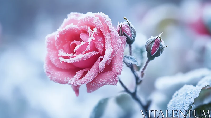 Frost-Encrusted Pink Rose Bloom with Crystalline Ice Coating