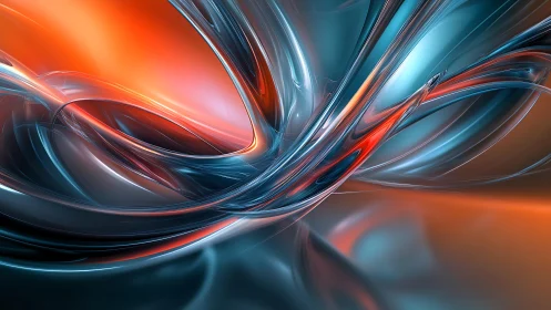 Dynamic abstract 3D shapes in vivid orange and blue tones, digital art.