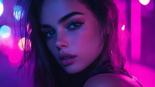 Neon bokeh portrait under magenta cyan rim lighting at night