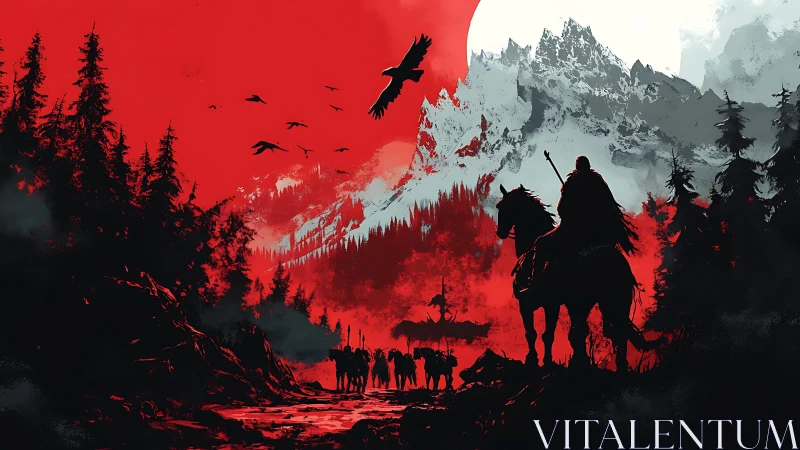 Crimson trail through wolfish pines and haunted mountain light.